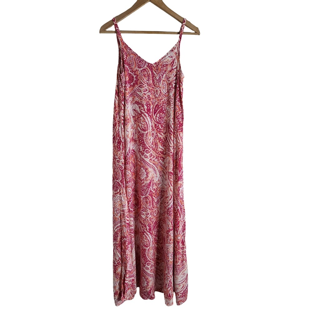 Vince Camuto Paisley Maxi Dress Pink Orange Rayon V-Neck S Festival-ready